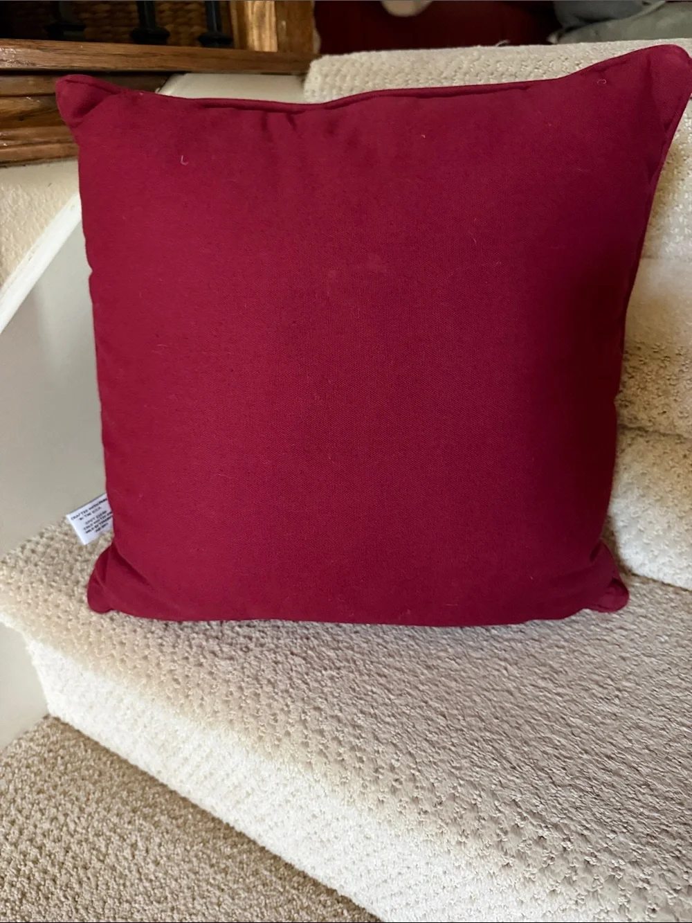 Festive Santa Needlepoint Holiday Pillow - Blue and Burgundy